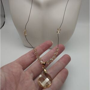 Art glass clear beaded wire necklace w barrel clasp closure Czech